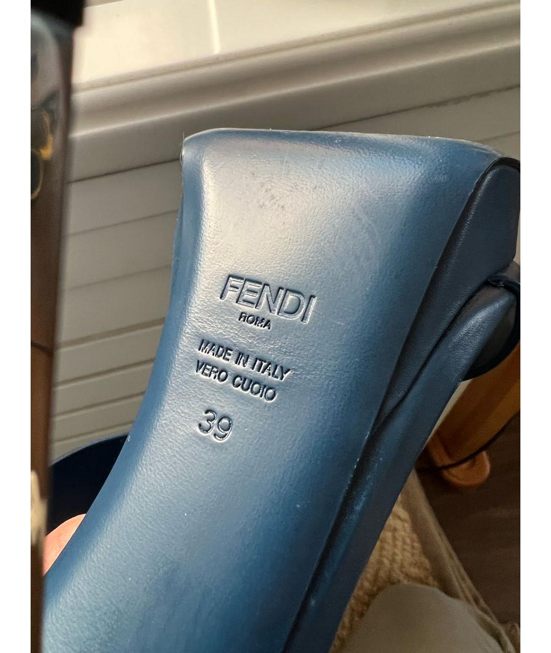 FENDI Синие кожаные босоножки, фото 4