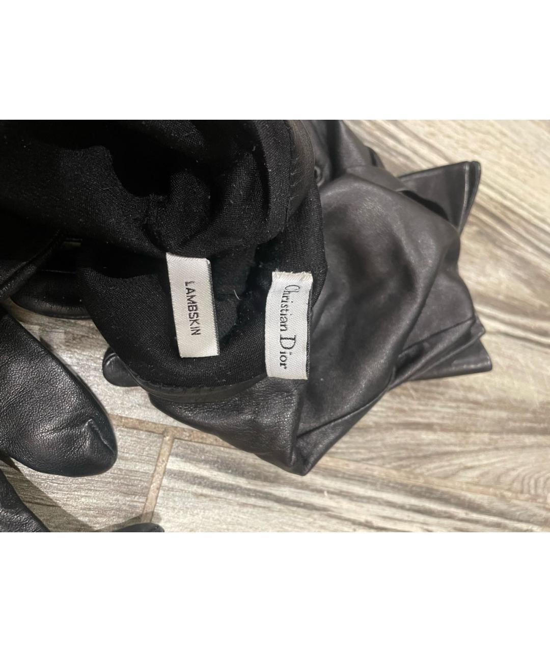 CHRISTIAN DIOR PRE-OWNED Черные кожаные перчатки, фото 4