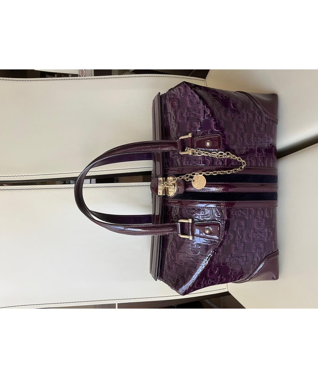 GUCCI Фиолетовая сумка с короткими ручками из лакированной кожи, фото 7