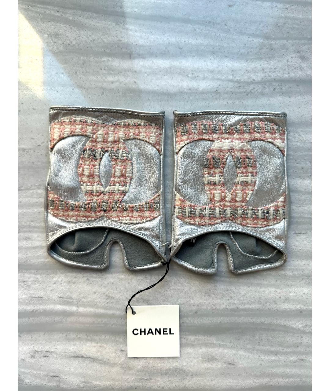 CHANEL PRE-OWNED Серебряные кожаные митенки, фото 7