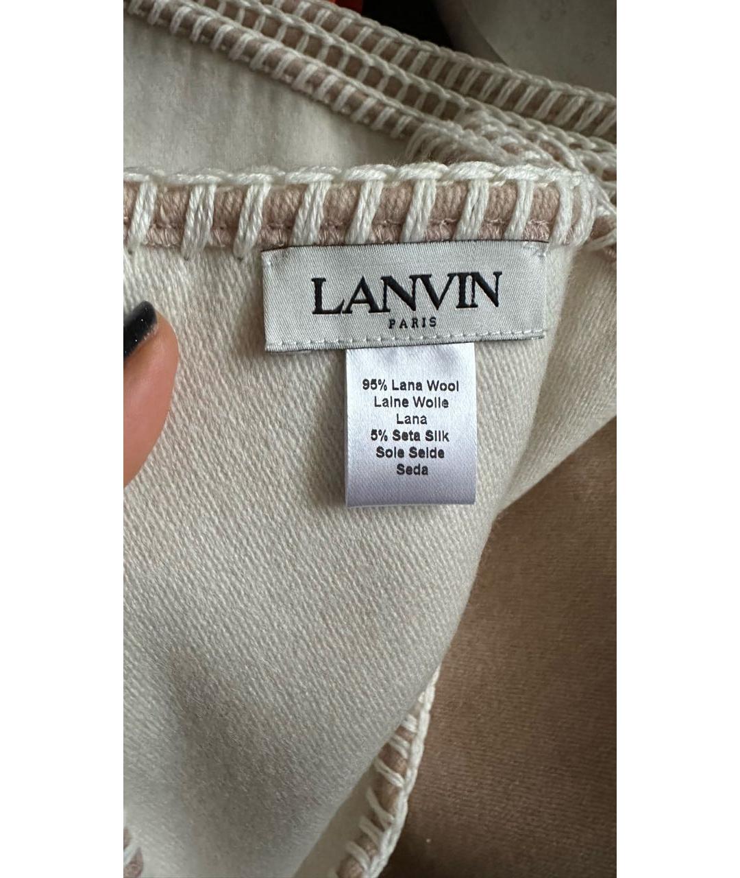 LANVIN Бежевый шерстяной шарф, фото 3