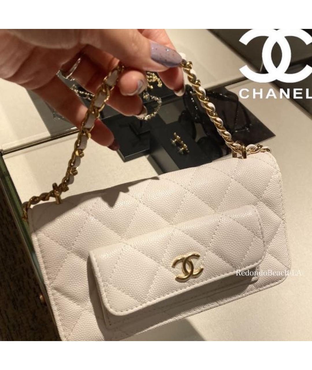 CHANEL PRE-OWNED Белая кожаная сумка через плечо, фото 3