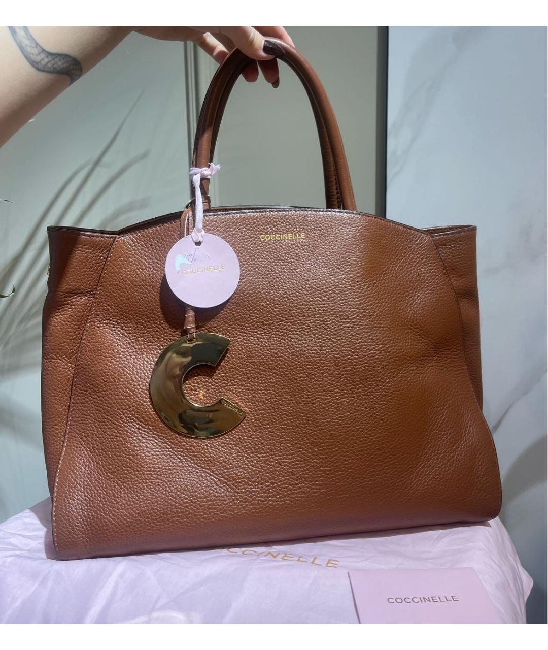 COCCINELLE Коричневая кожаная сумка тоут, фото 8
