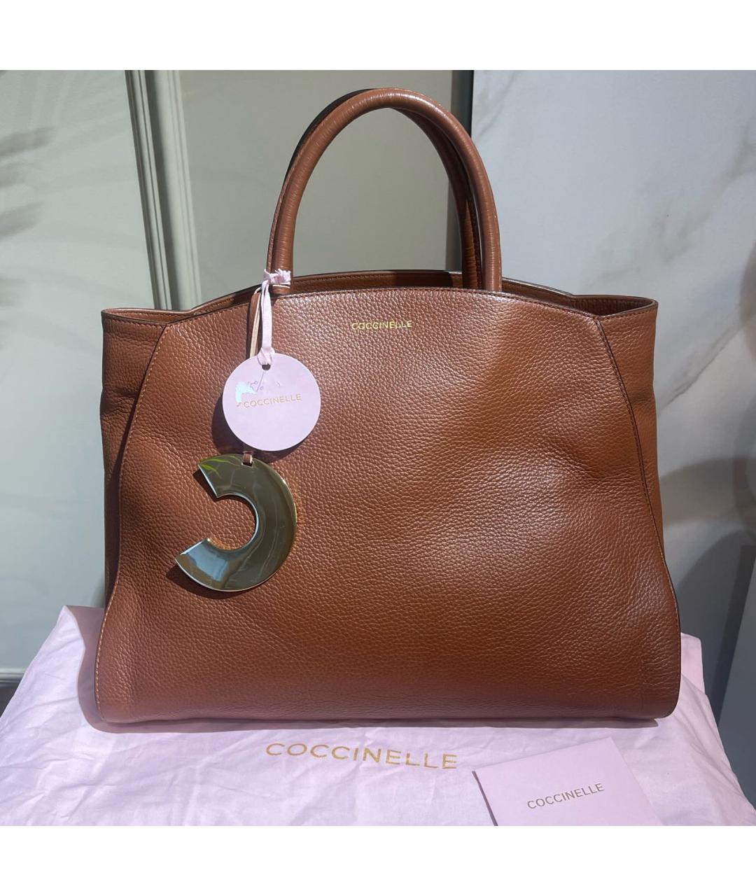 COCCINELLE Коричневая кожаная сумка тоут, фото 2