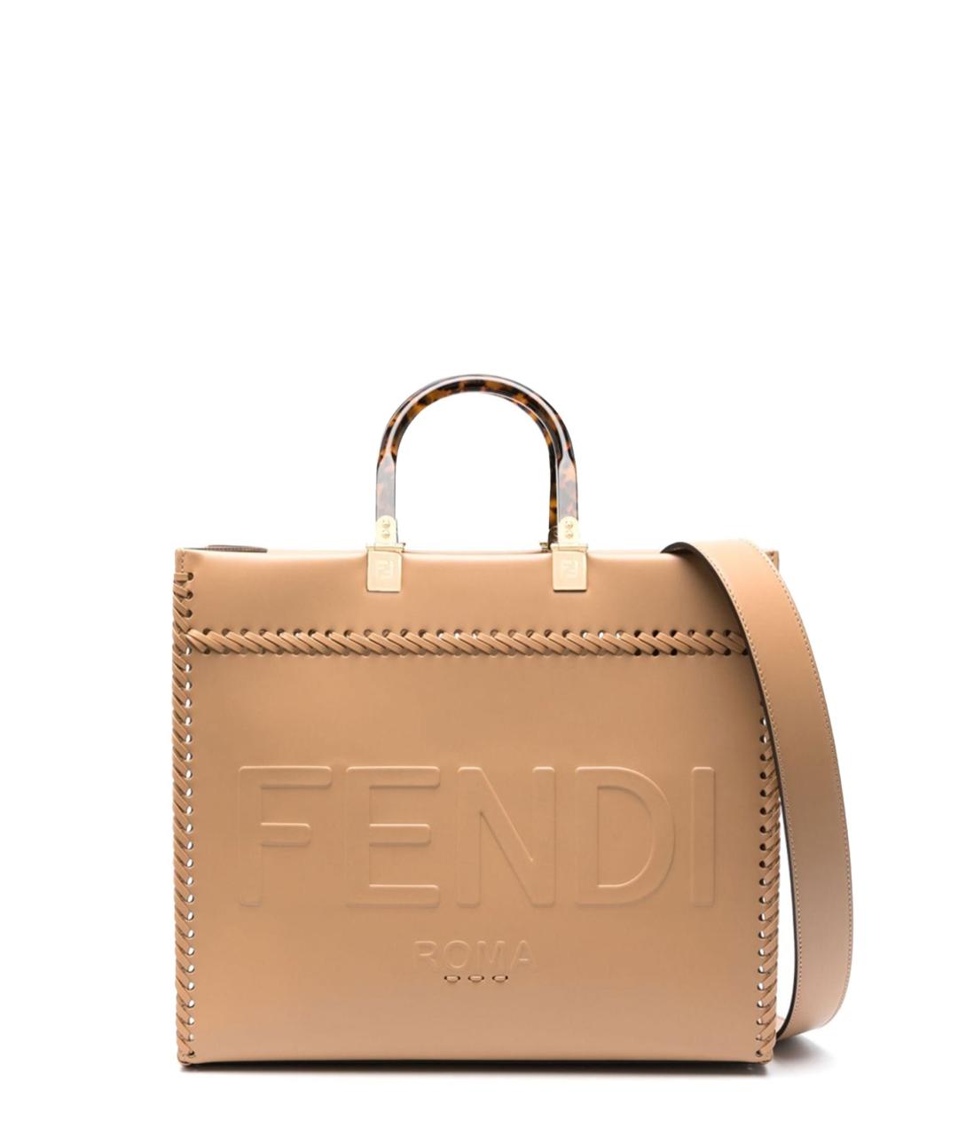 FENDI Бежевая кожаная сумка тоут, фото 1