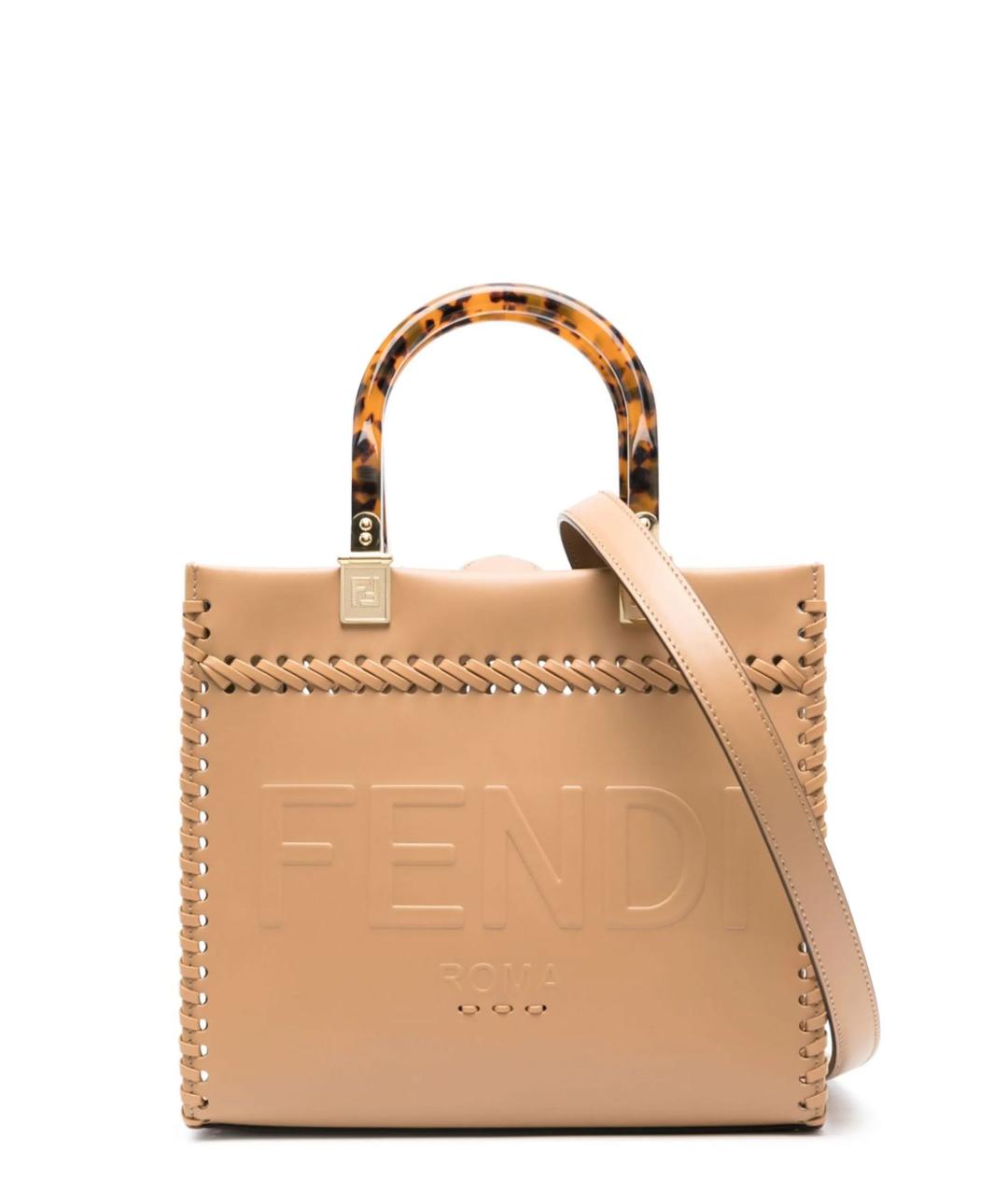 FENDI Коричневая кожаная сумка тоут, фото 1