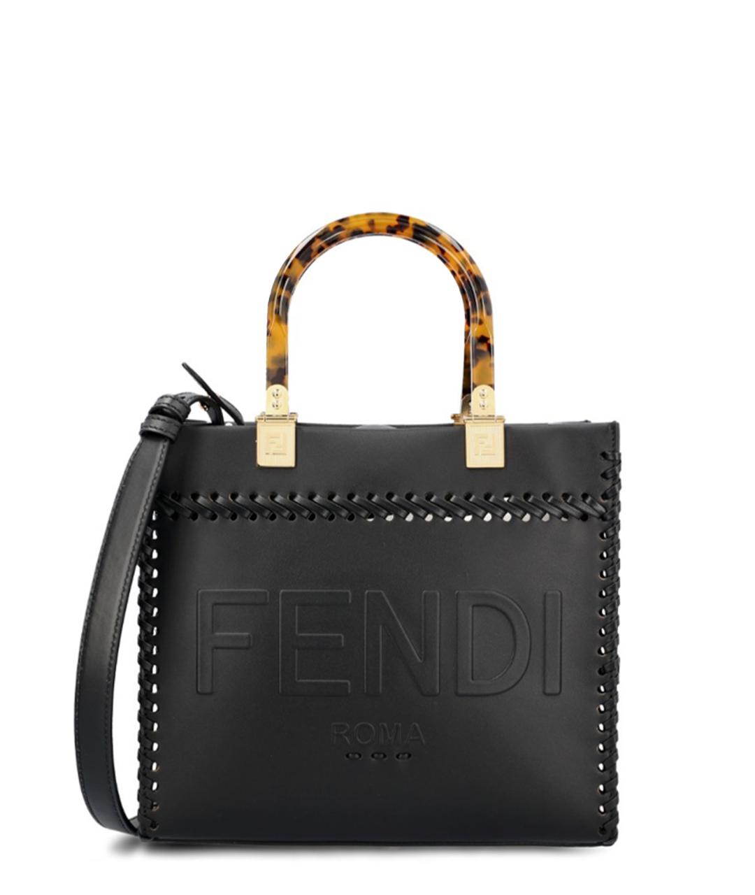 FENDI Черная кожаная сумка тоут, фото 1