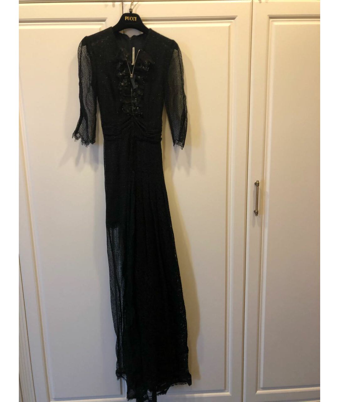ALESSANDRA RICH Черное кружевное вечернее платье, фото 4