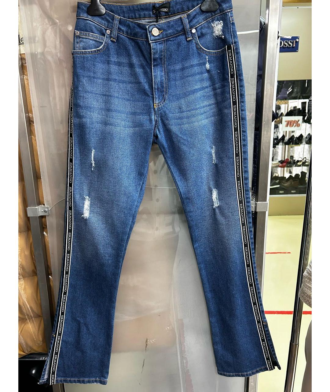 ERMANNO ERMANNO Синие хлопковые прямые джинсы, фото 5