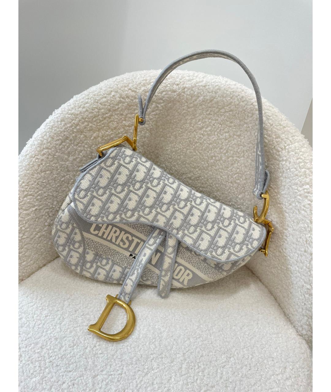 CHRISTIAN DIOR Серая жаккардовая сумка с короткими ручками, фото 2