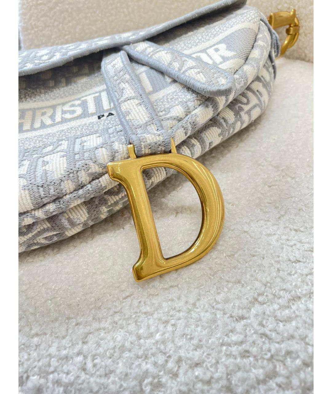 CHRISTIAN DIOR Серая жаккардовая сумка с короткими ручками, фото 6