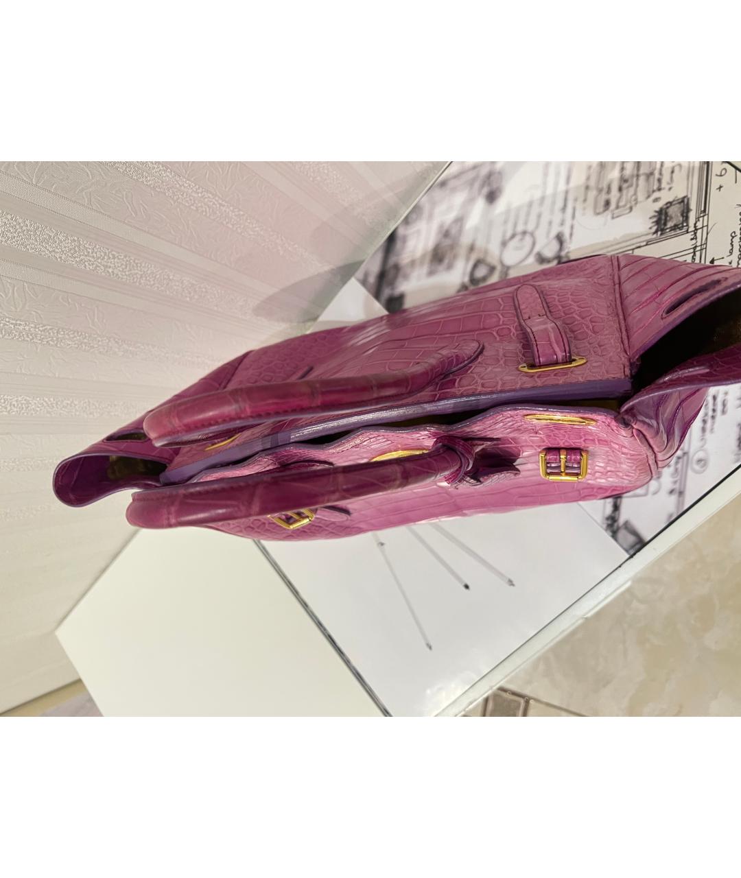 RALPH LAUREN Фуксия сумка с короткими ручками из экзотической кожи, фото 5
