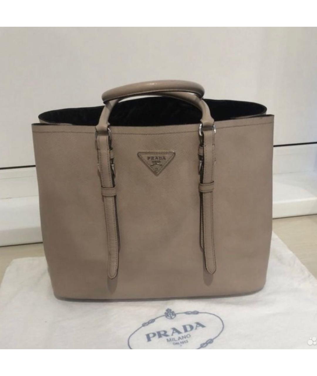 PRADA Бежевая кожаная сумка тоут, фото 5