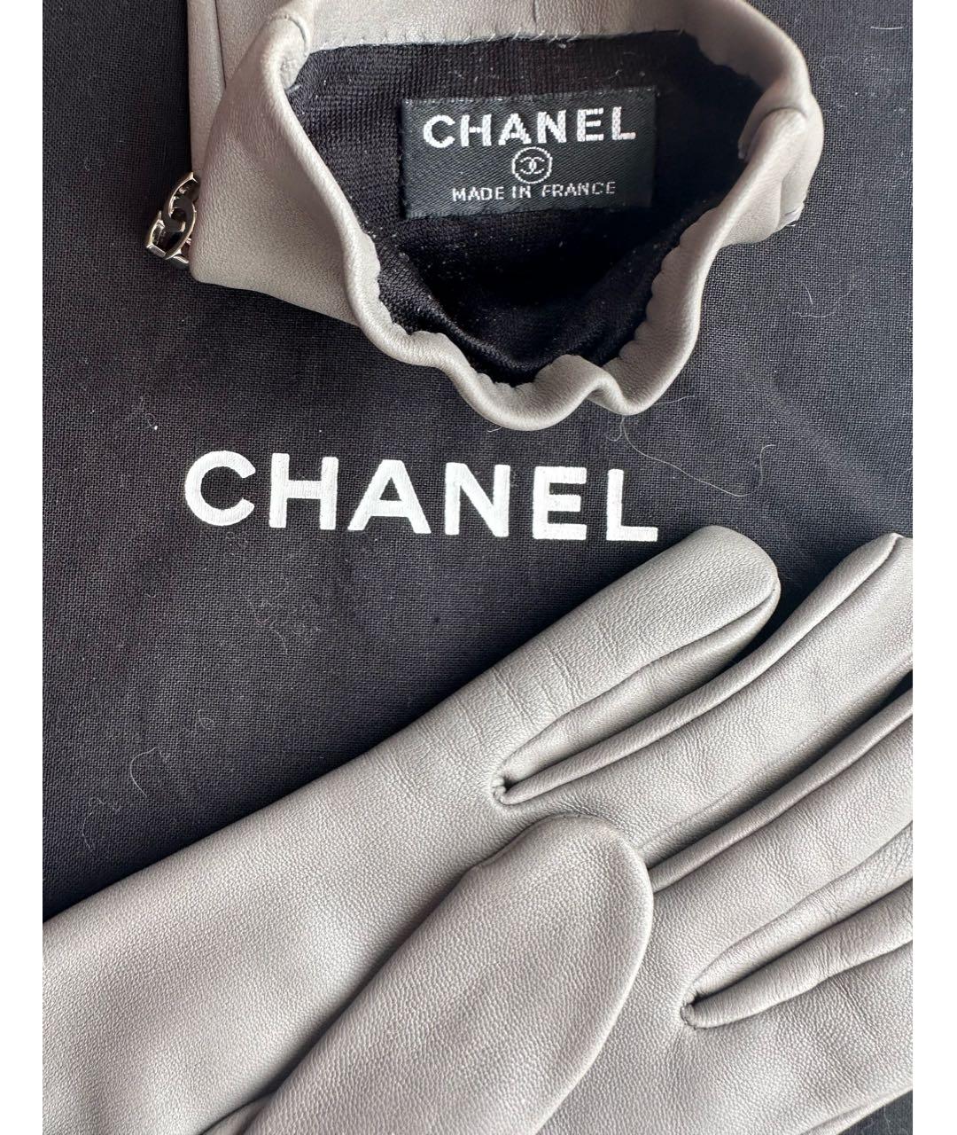 CHANEL PRE-OWNED Серые кожаные перчатки, фото 4