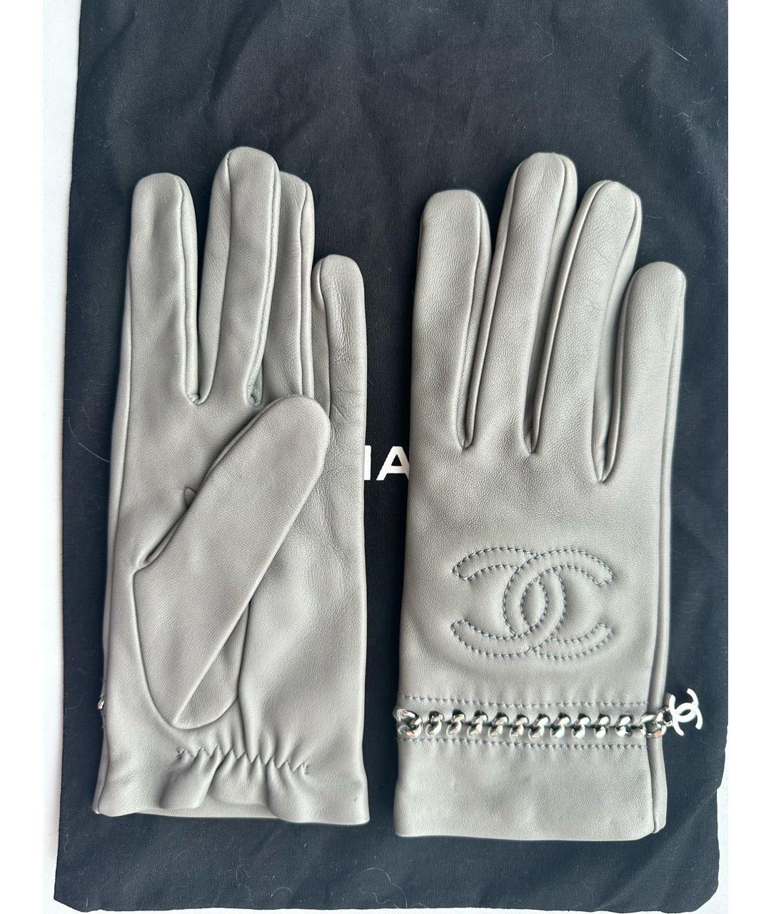 CHANEL PRE-OWNED Серые кожаные перчатки, фото 2