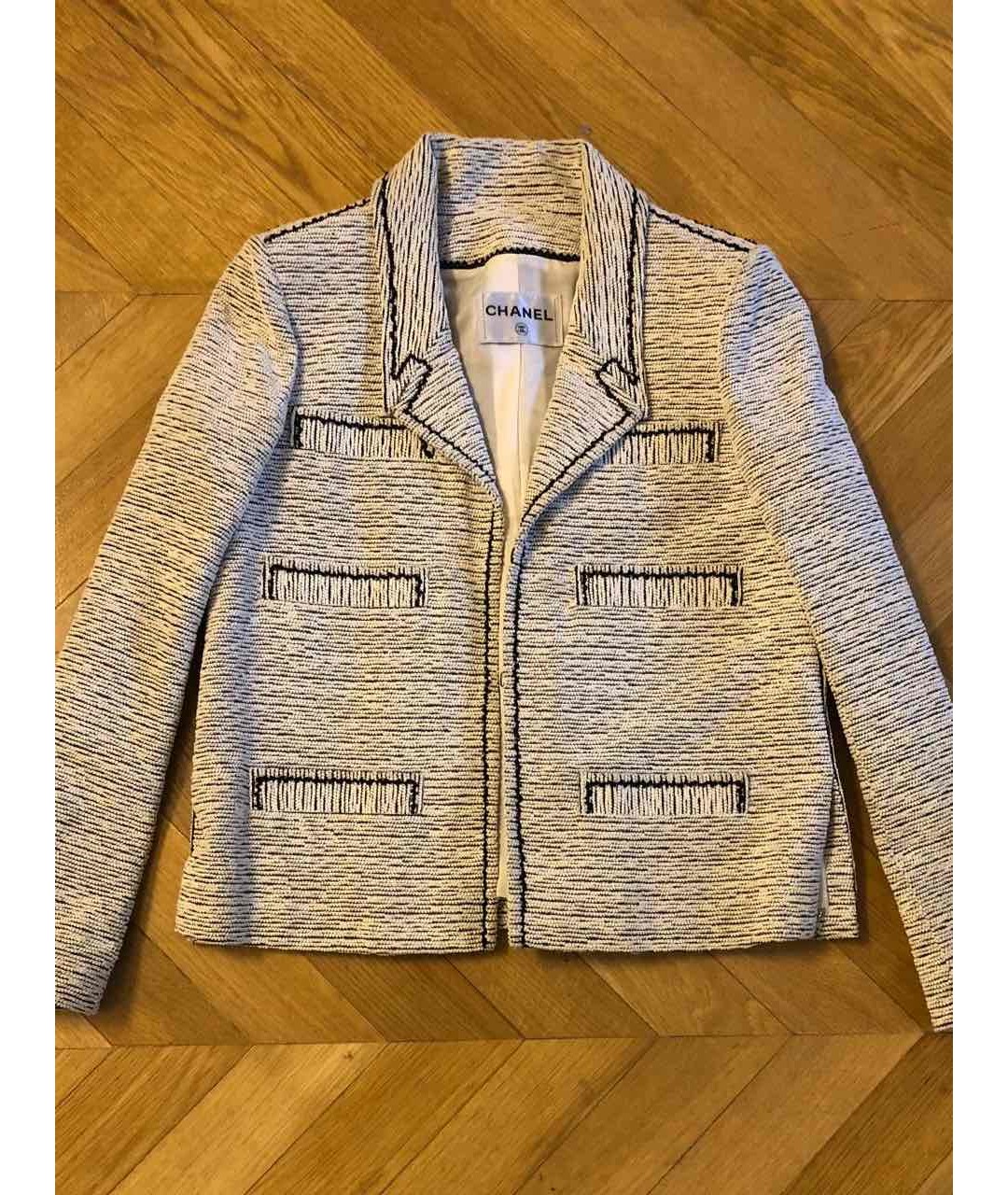 CHANEL PRE-OWNED Серебрянный твидовый жакет/пиджак, фото 5