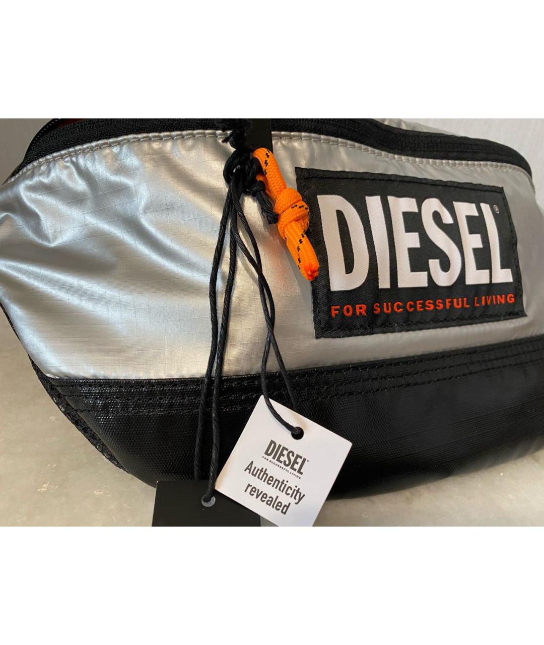 DIESEL Серебряная тканевая поясная сумка, фото 3
