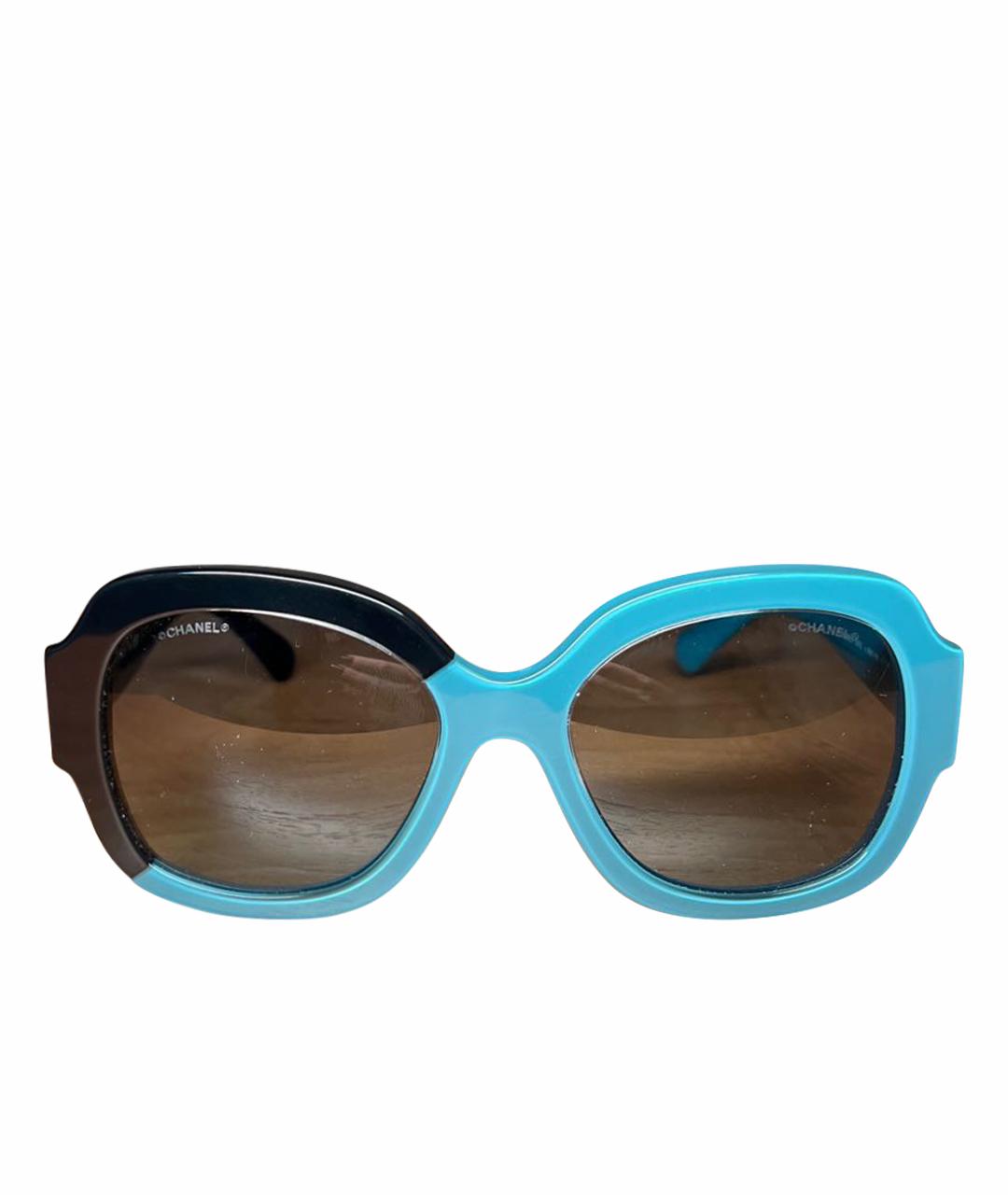 CHANEL PRE-OWNED Бирюзовые пластиковые солнцезащитные очки, фото 1