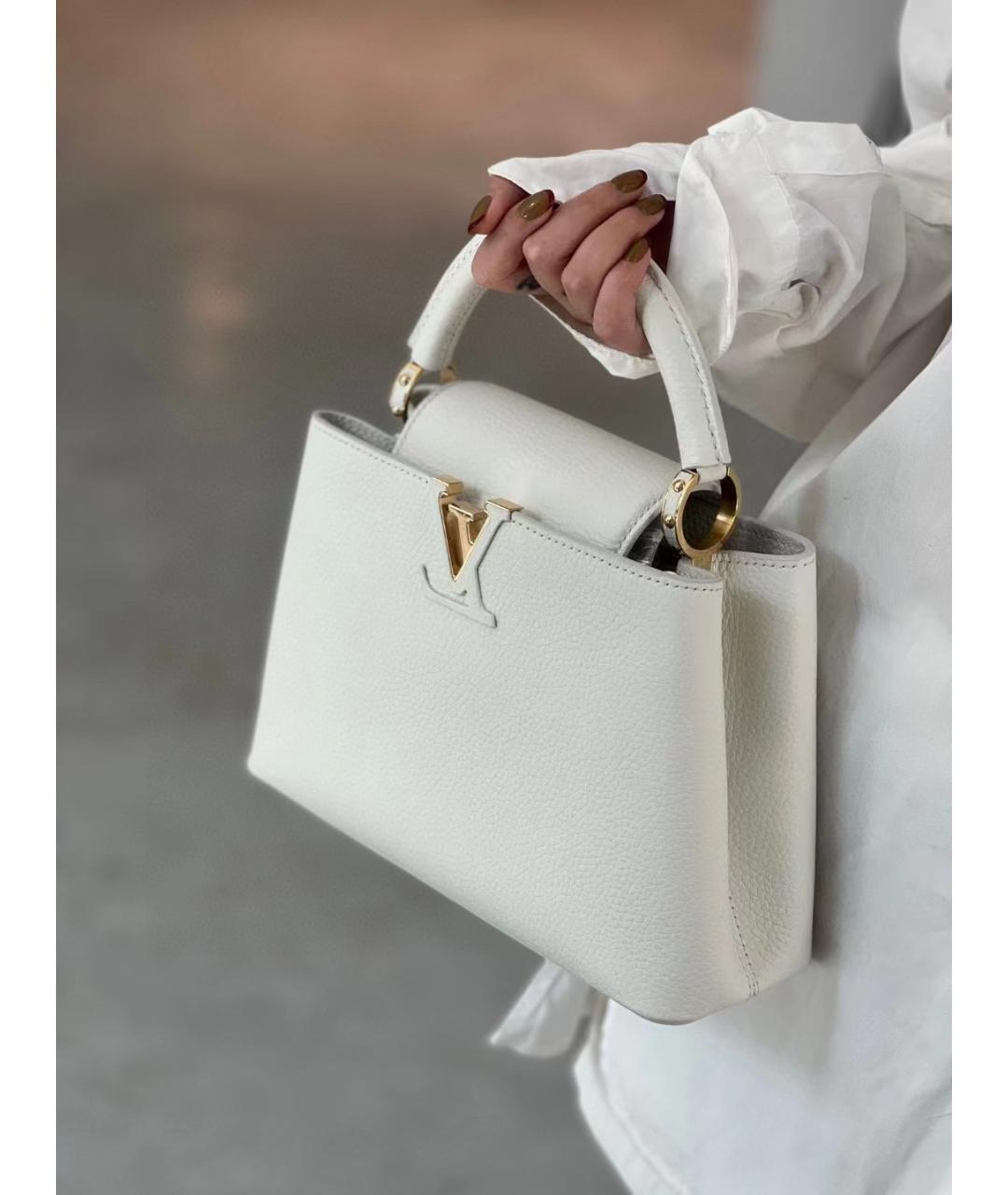 LOUIS VUITTON Белая кожаная сумка с короткими ручками, фото 5