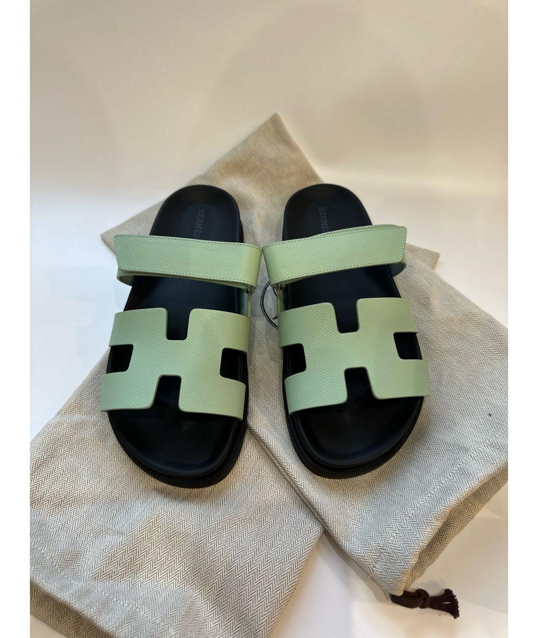 HERMES PRE-OWNED Салатовые кожаные сандалии, фото 2