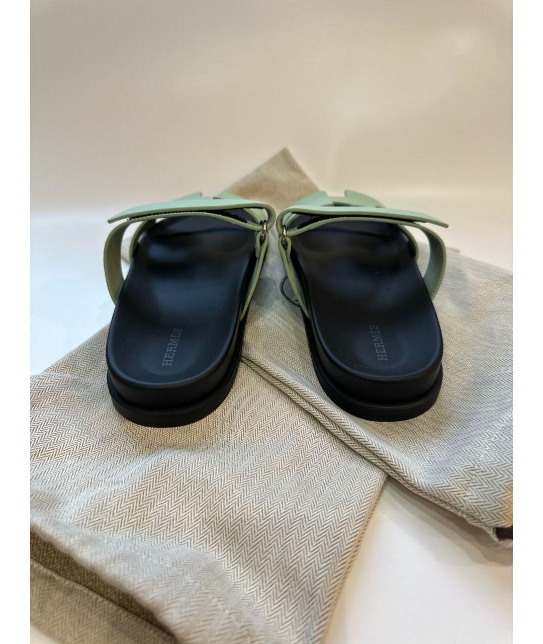 HERMES PRE-OWNED Салатовые кожаные сандалии, фото 4