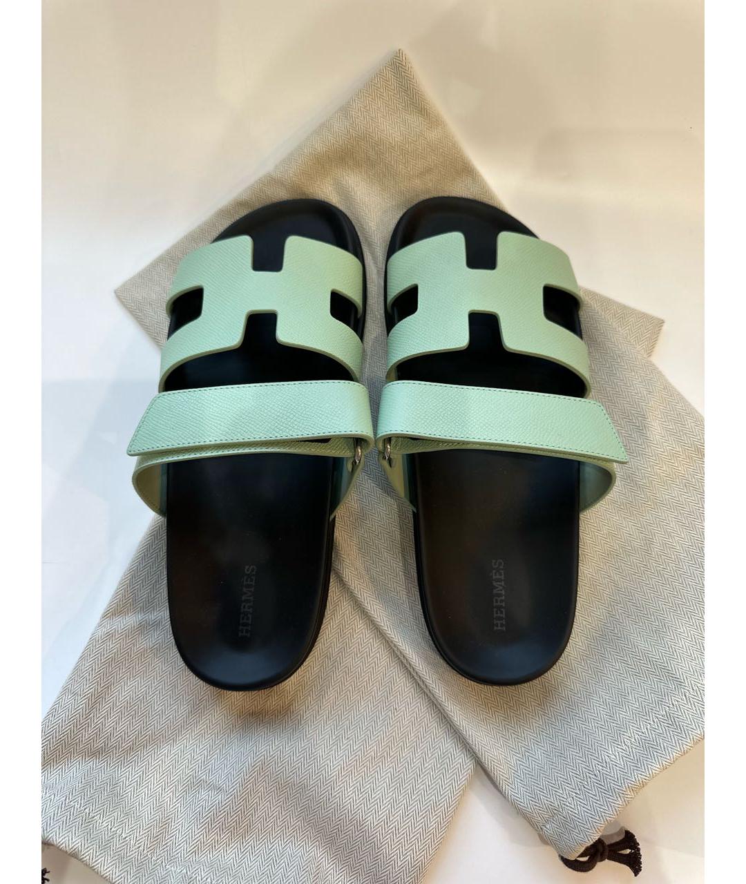 HERMES PRE-OWNED Салатовые кожаные сандалии, фото 3