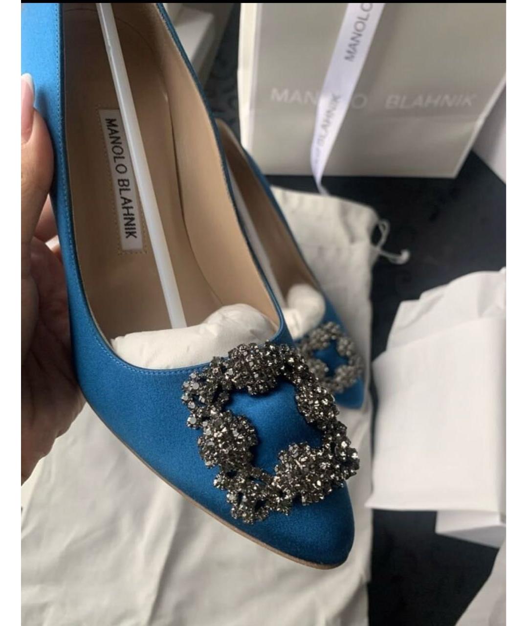 MANOLO BLAHNIK Синие текстильные туфли, фото 2