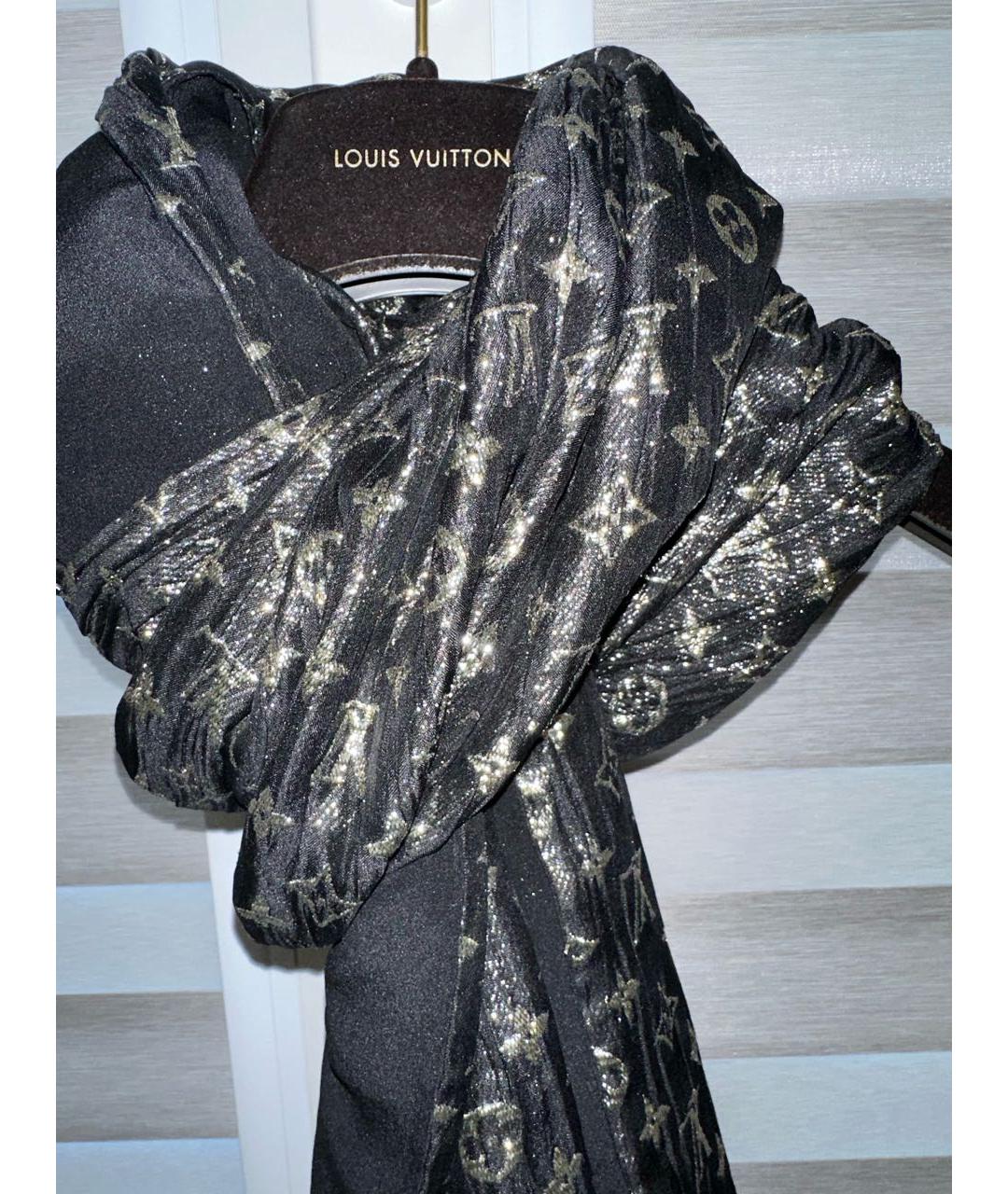 LOUIS VUITTON Черный шелковый шарф, фото 2