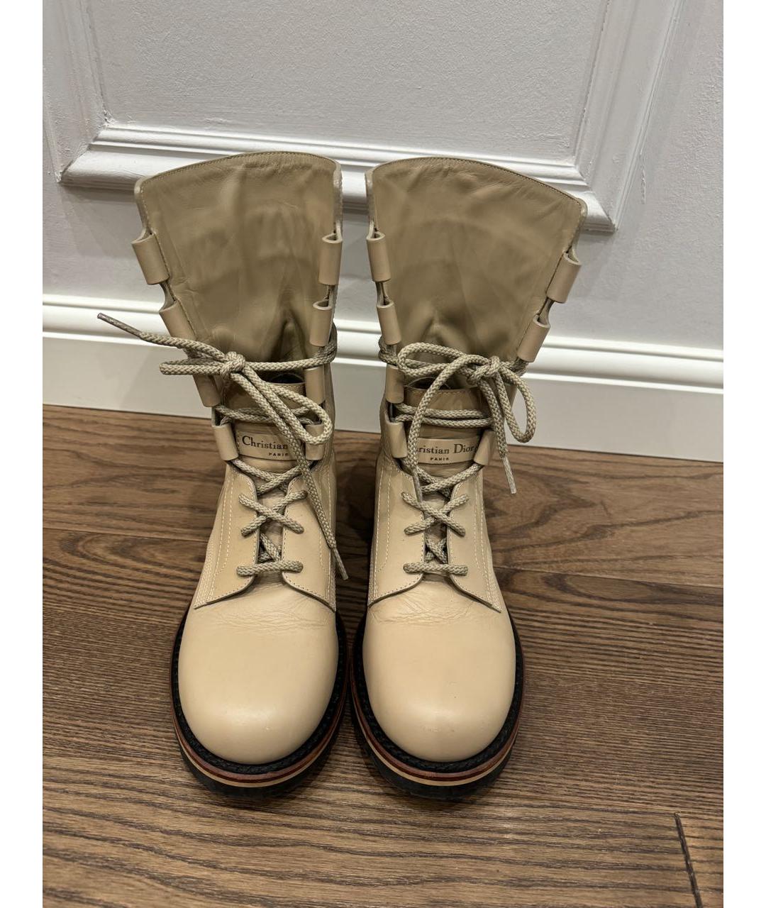 CHRISTIAN DIOR Бежевые кожаные полусапоги, фото 2