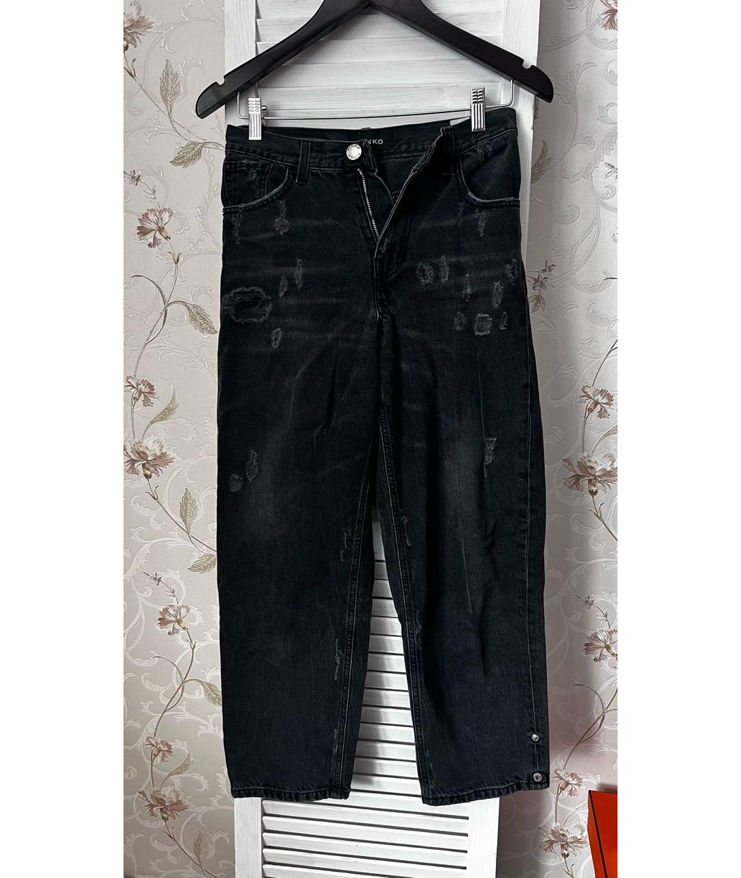 PINKO Антрацитовые хлопковые прямые джинсы, фото 5