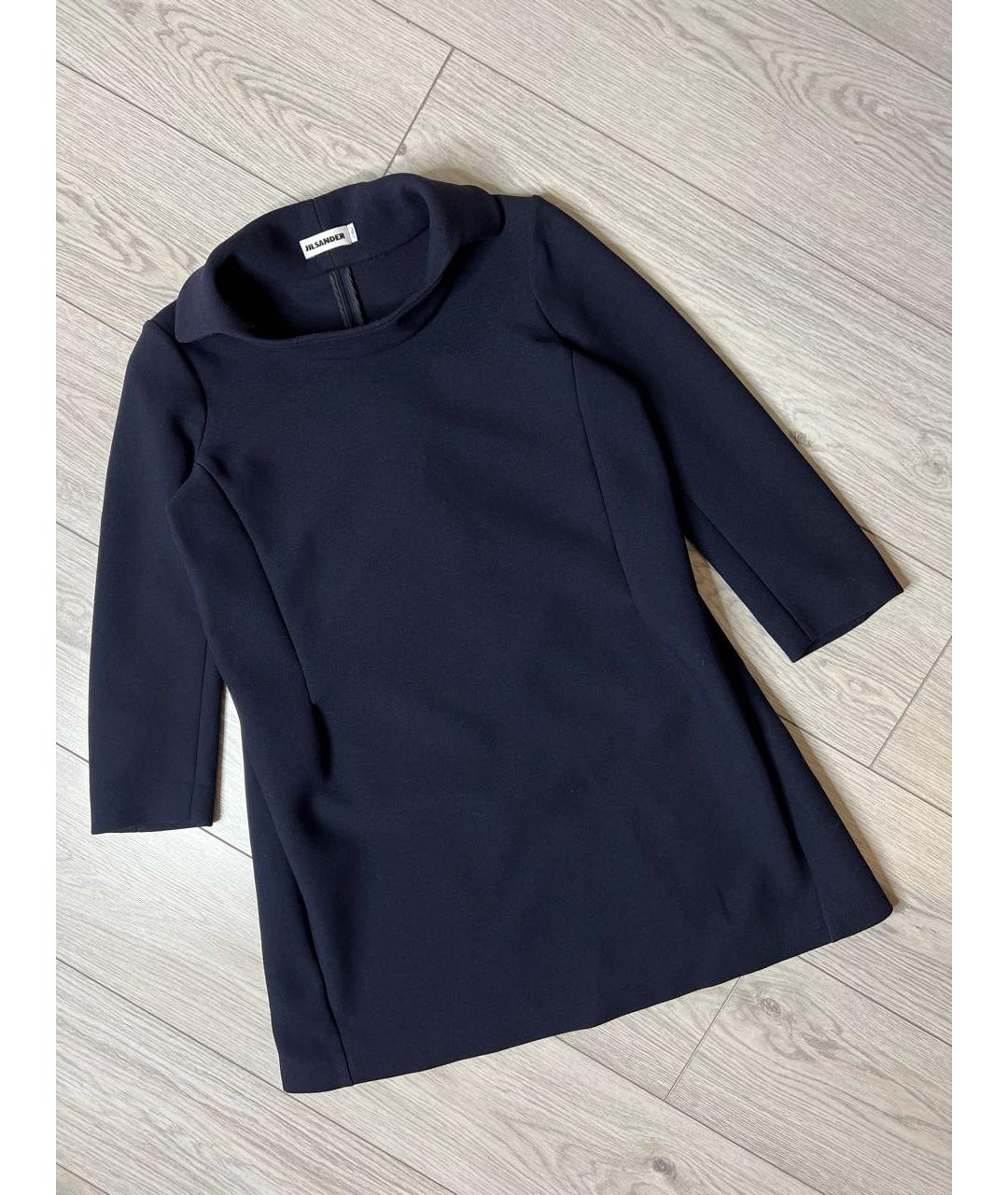 JIL SANDER Темно-синее хлопко-эластановое повседневное платье, фото 2