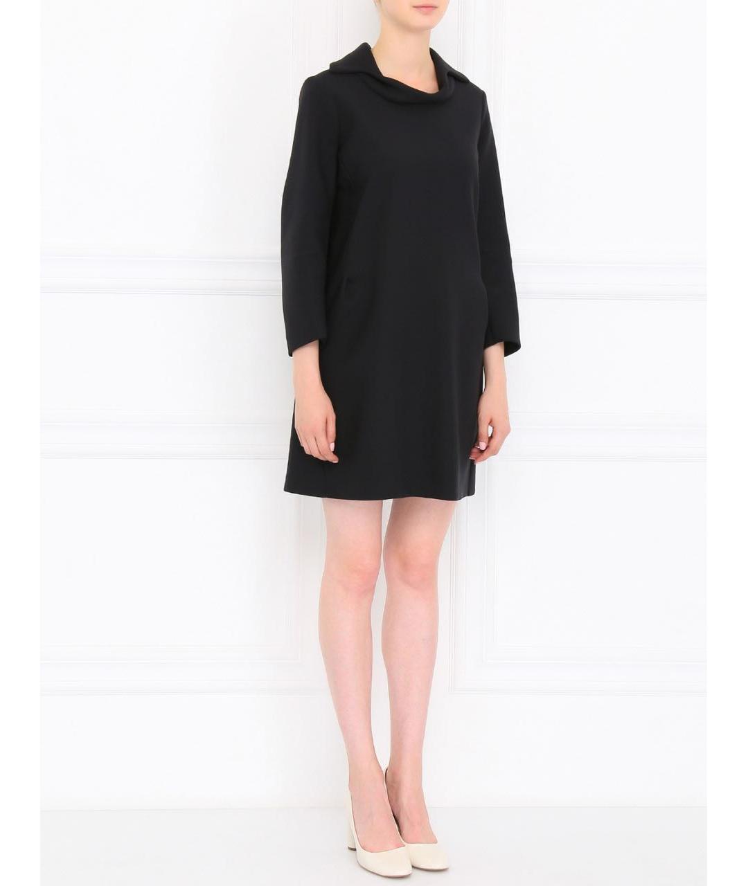 JIL SANDER Темно-синее хлопко-эластановое повседневное платье, фото 8