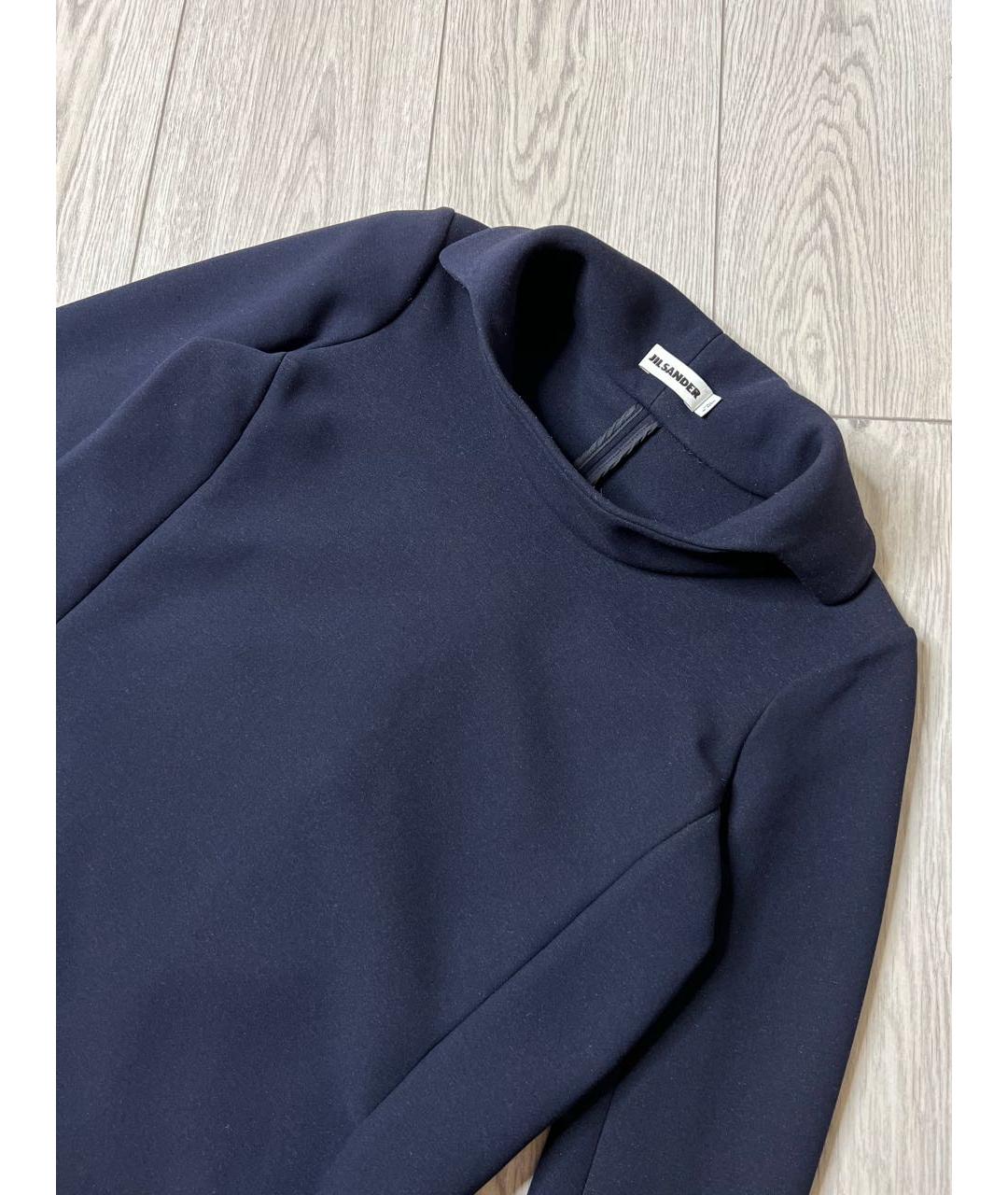 JIL SANDER Темно-синее хлопко-эластановое повседневное платье, фото 4