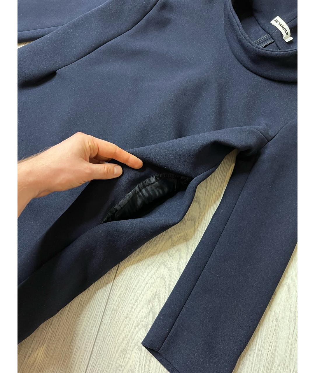 JIL SANDER Темно-синее хлопко-эластановое повседневное платье, фото 6