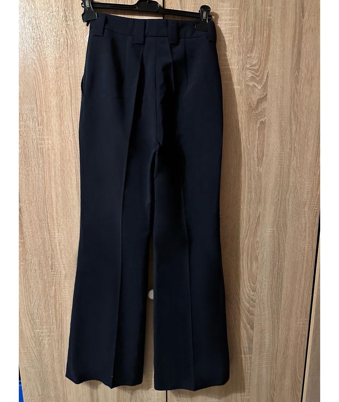 PRADA Темно-синие полиэстеровые прямые брюки, фото 2