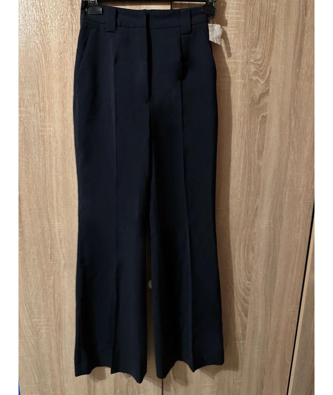 PRADA Темно-синие полиэстеровые прямые брюки, фото 4