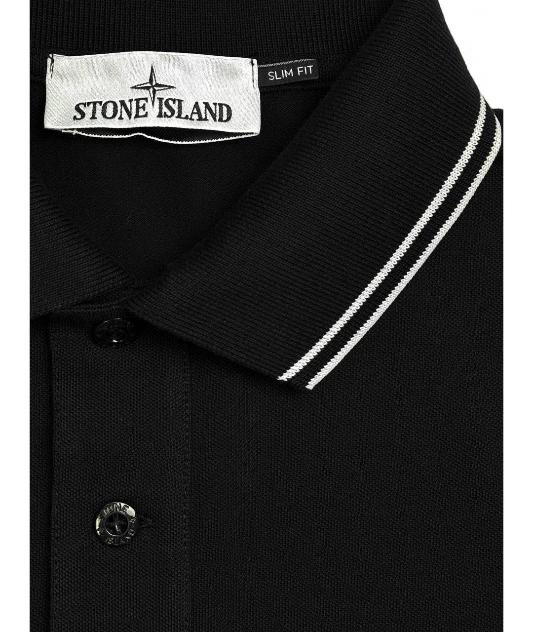 STONE ISLAND Черное хлопковое поло с коротким рукавом, фото 3