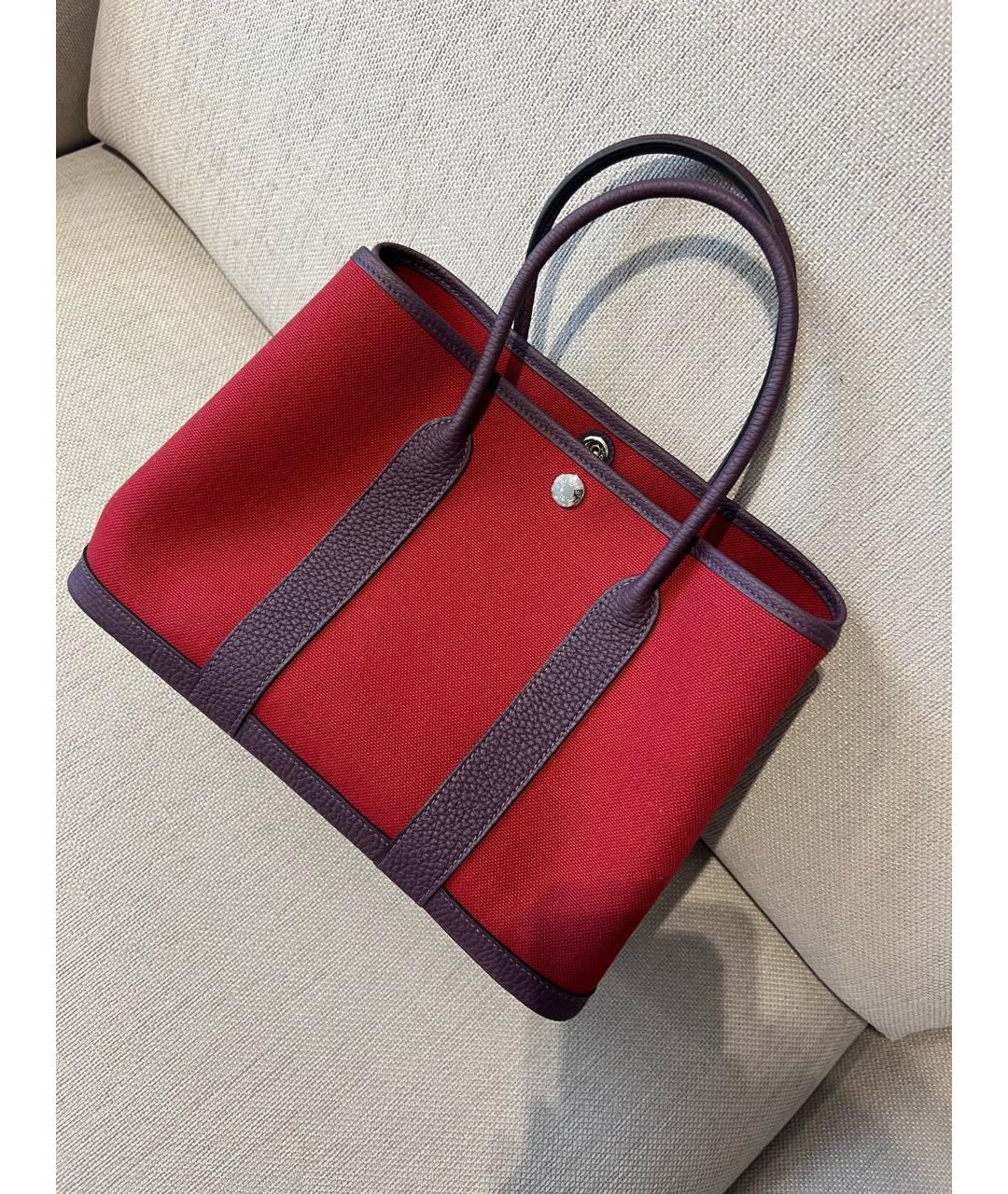 HERMES Бордовая тканевая сумка тоут, фото 3
