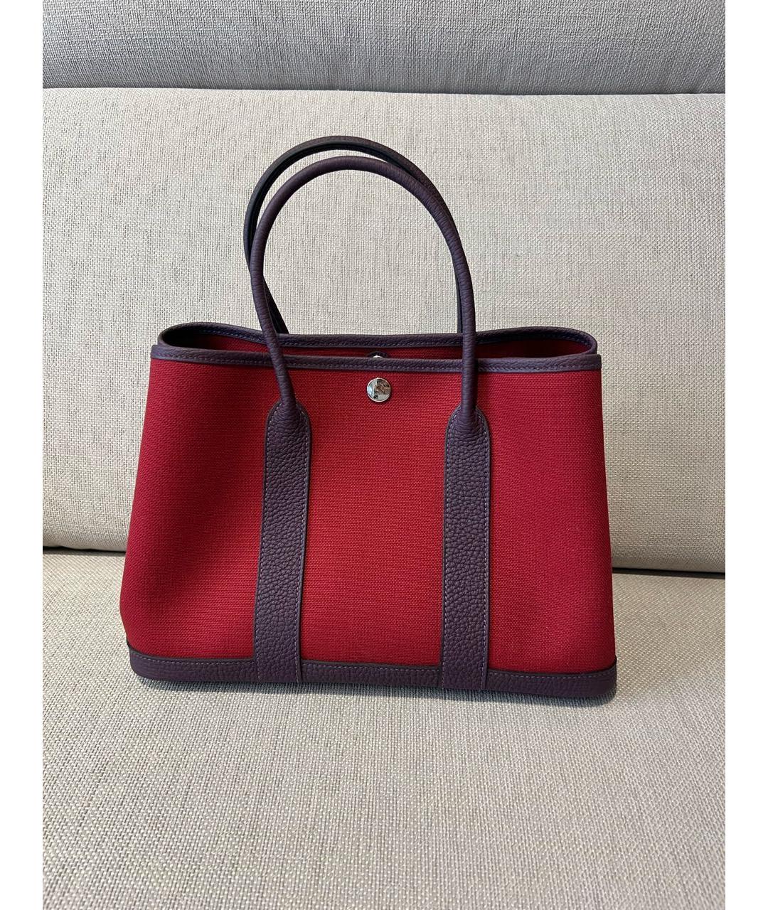 HERMES Бордовая тканевая сумка тоут, фото 7