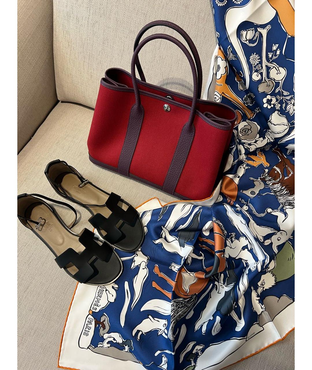 HERMES Бордовая тканевая сумка тоут, фото 6