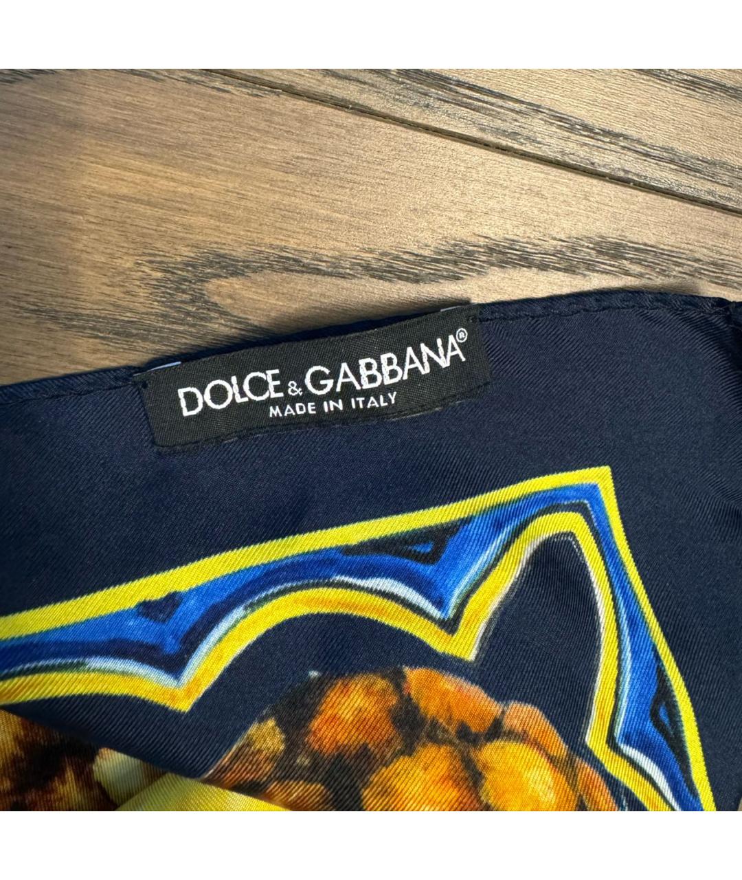 DOLCE&GABBANA Желтый шелковый платок, фото 2