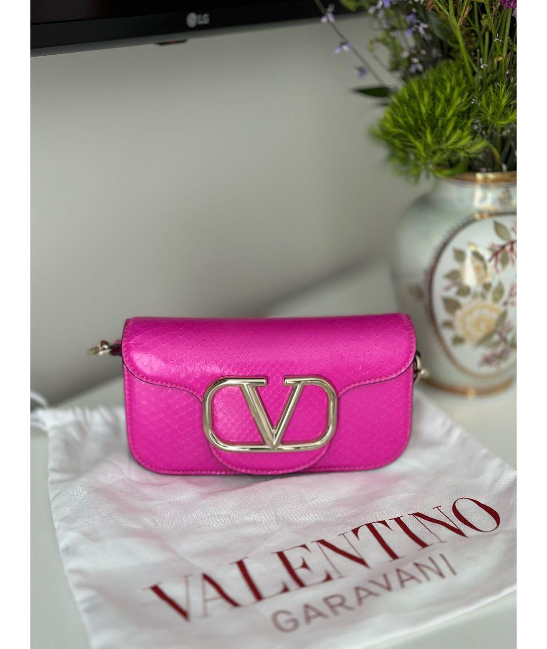 VALENTINO Розовая сумка через плечо из экзотической кожи, фото 4