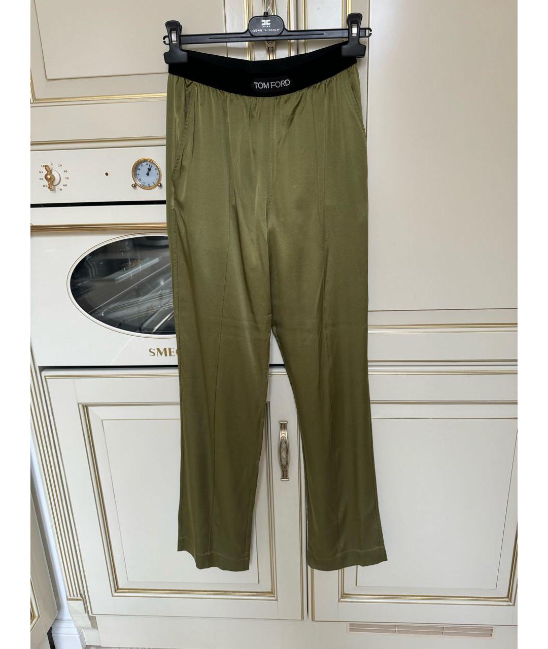 TOM FORD Зеленые шелковые прямые брюки, фото 4