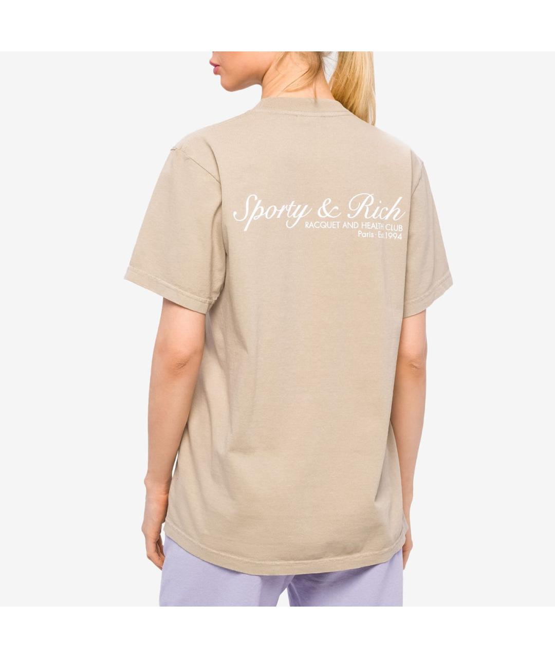 SPORTY AND RICH Бежевая хлопковая футболка, фото 2