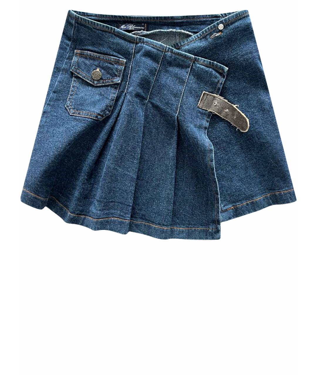 MISS BLUMARINE Синяя хлопковая юбка мини, фото 1