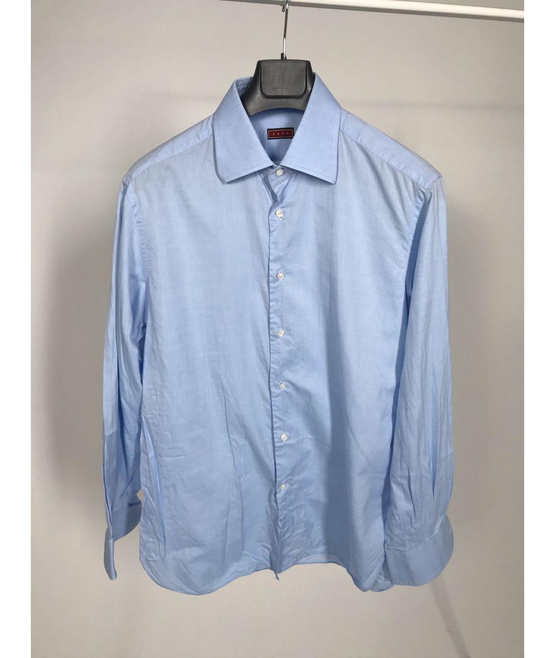 FERU Голубая хлопковая классическая рубашка, фото 5
