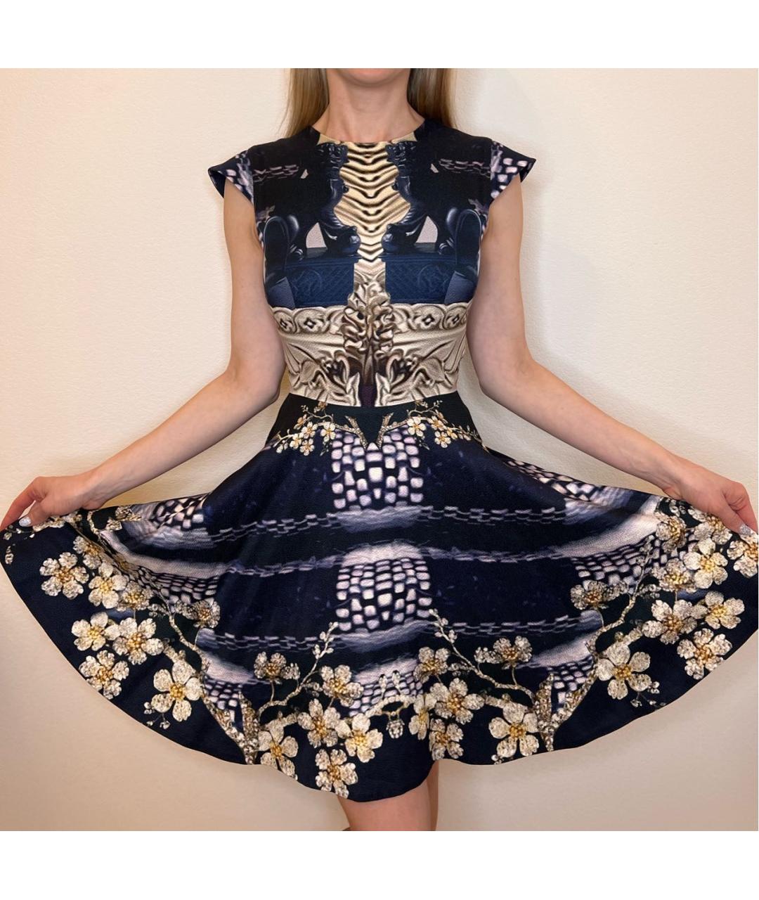 MARY KATRANTZOU Темно-синее вискозное коктейльное платье, фото 4