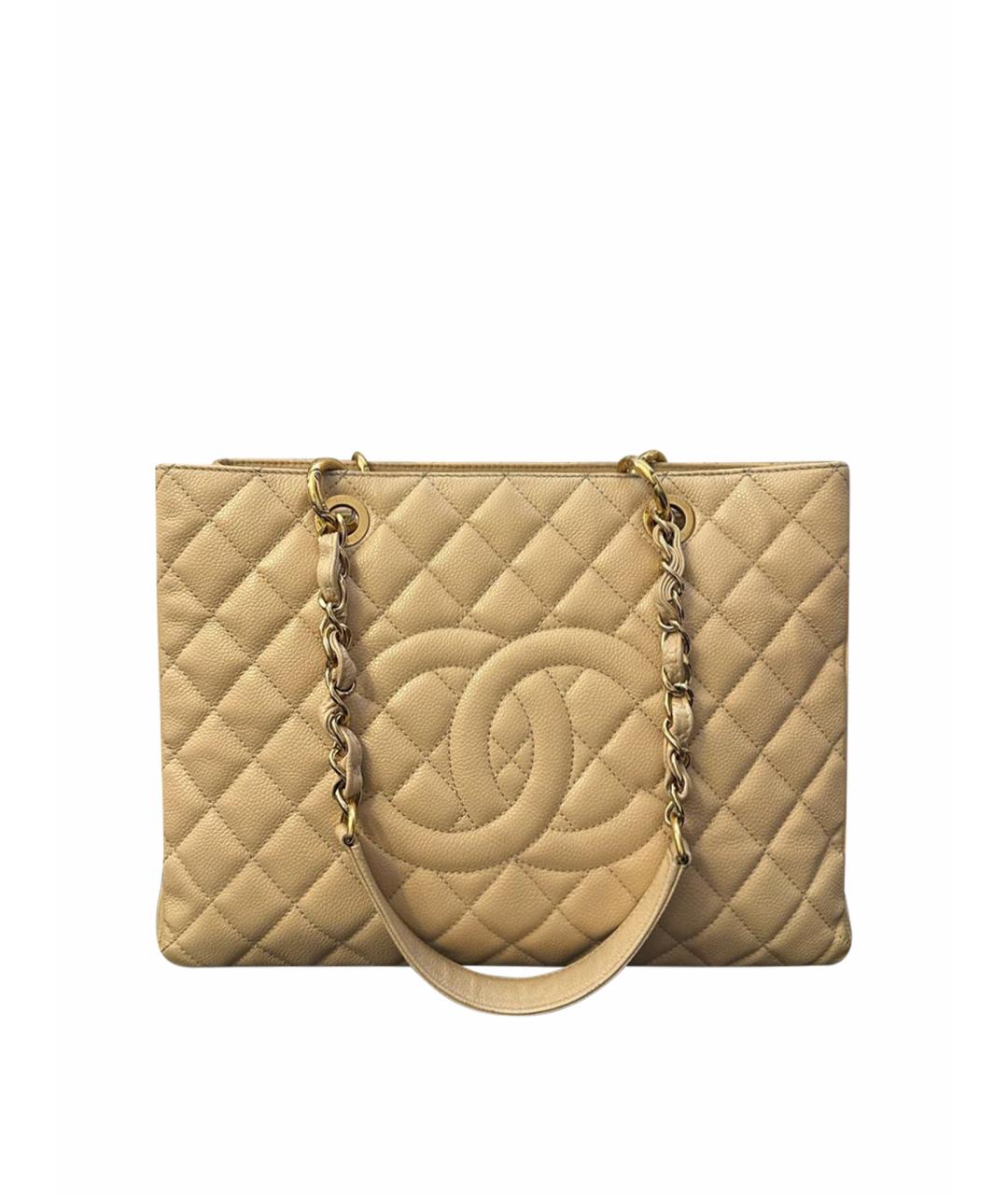 CHANEL PRE-OWNED Бежевая кожаная сумка тоут, фото 1