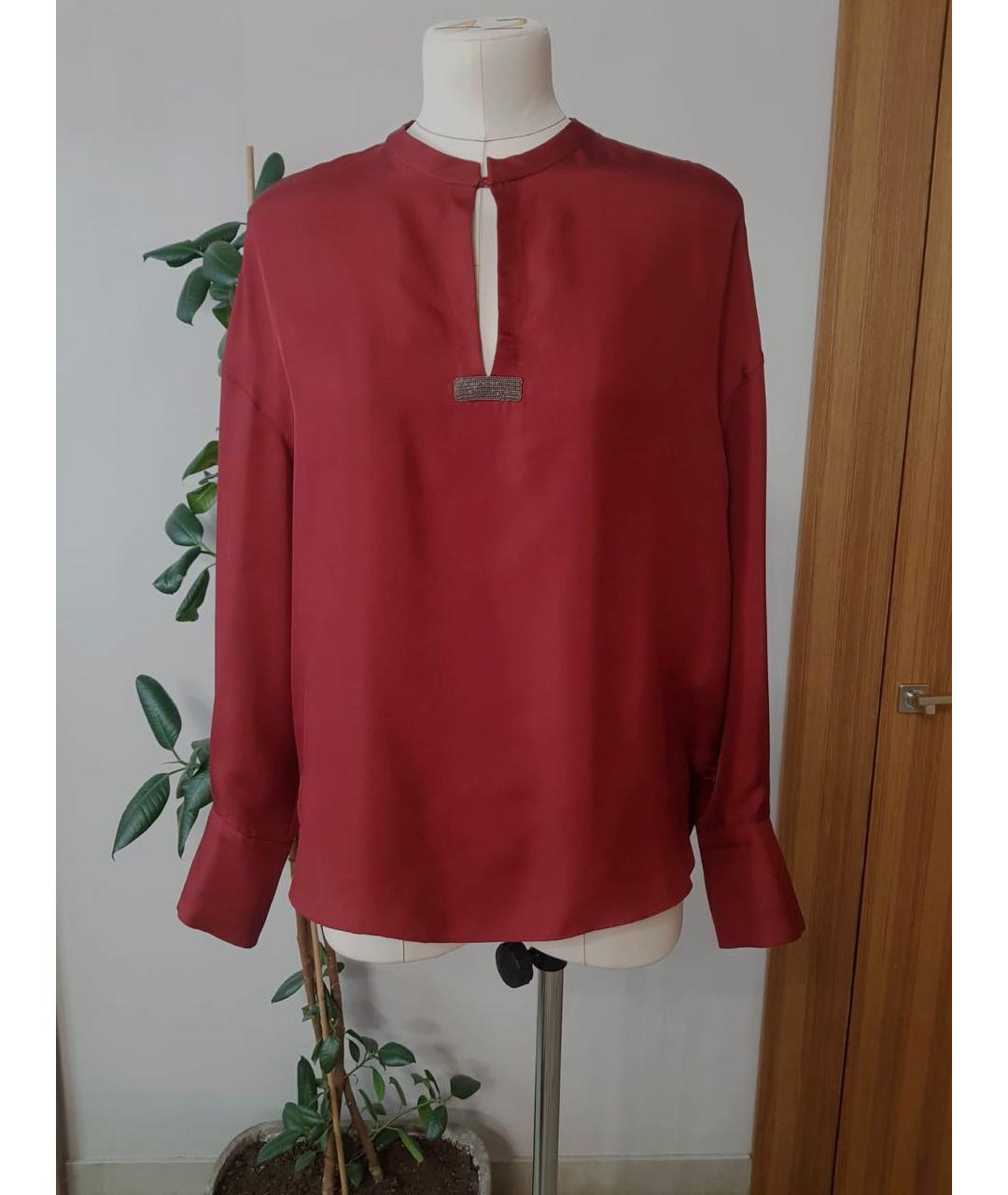 BRUNELLO CUCINELLI Бордовая шелковая блузы, фото 5