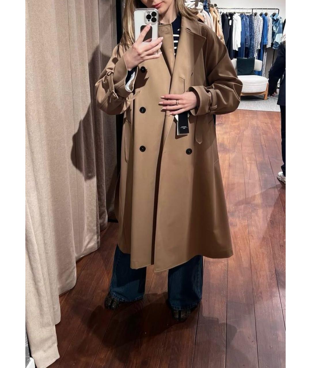 WEEKEND MAX MARA Коричневый шерстяной тренч/плащ, фото 6